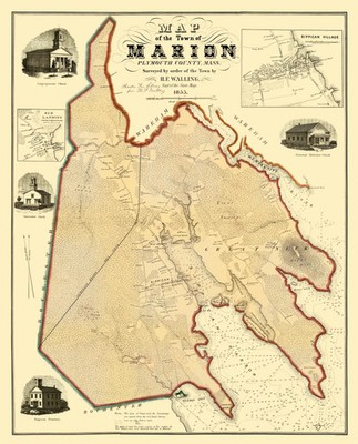 Historic City Map - Marion Massachusetts - Walling 1855 - Vintage Wall Art