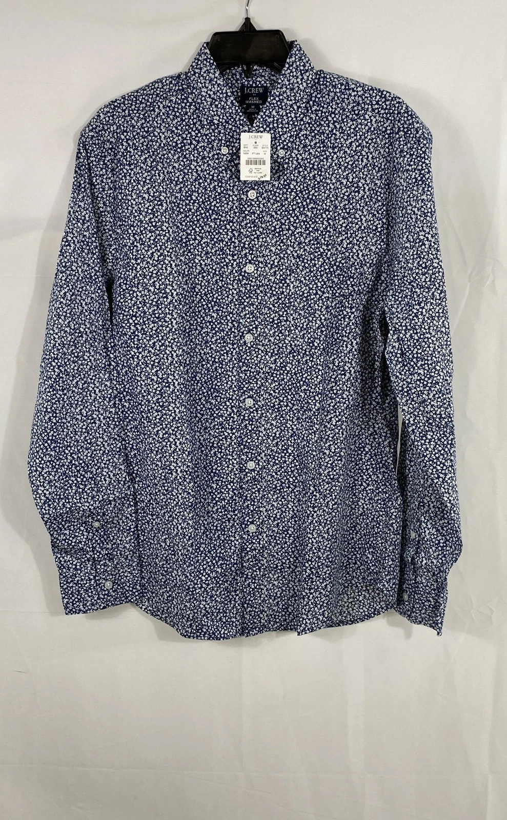 J.Crew Men's Blue White Floral Flex Washed Long Sleeve Button Up Shirt Sz M NWT