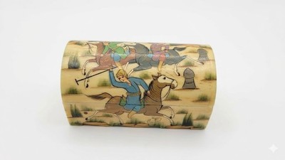 Persian Hand Painted Bone Trinket Box Miniature Polo Scene Art Jewelry Case
