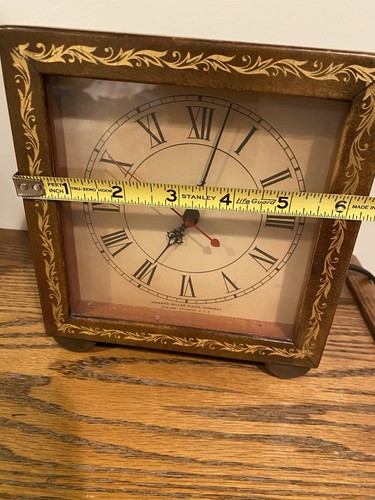 VINTAGE HOWARD MILLER Leather & Gold Shelf Desk ELECTRIC CLOCK #4735 WORKS - Picture 11 of 13