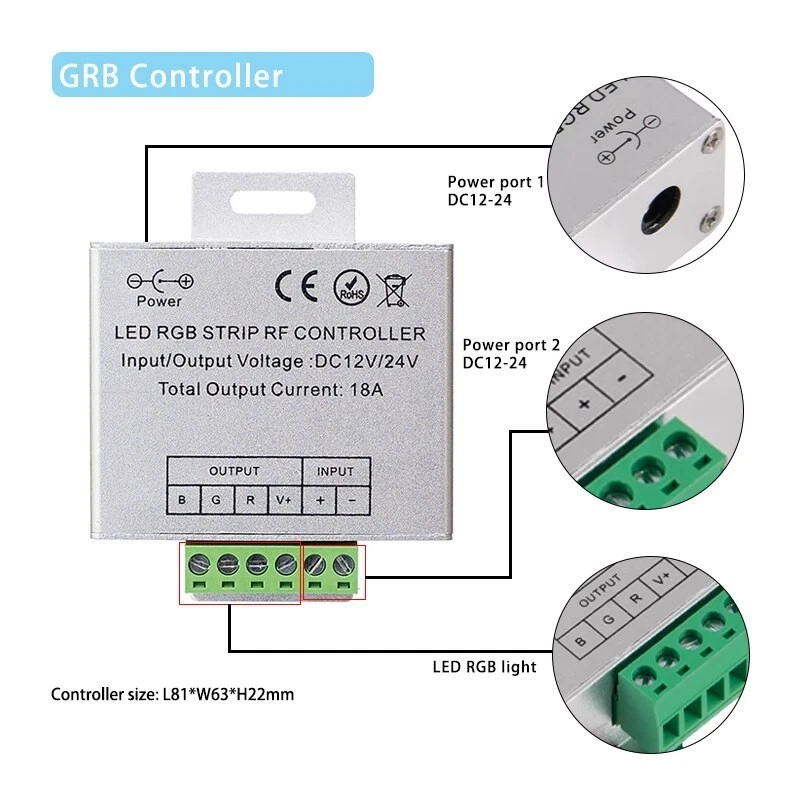 18A RGB Controller DC12V-24V Wireless RF Touch Panel Dimmer 5Keys Remote Control - Image 3 of 4