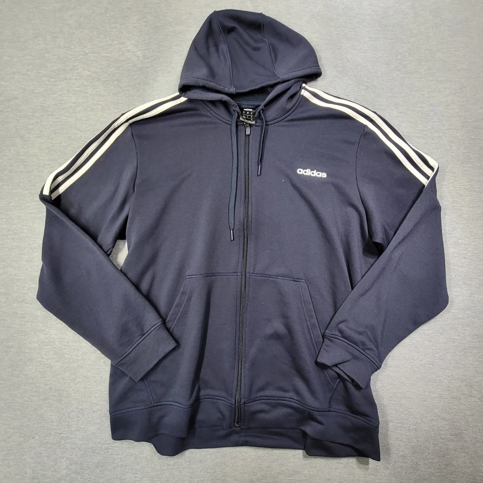 Adidas Sweatsuit Men 2XL Navy Full Zip Hooded Jogger Drawstring ThreeStripe Logo - Image 2 of 4