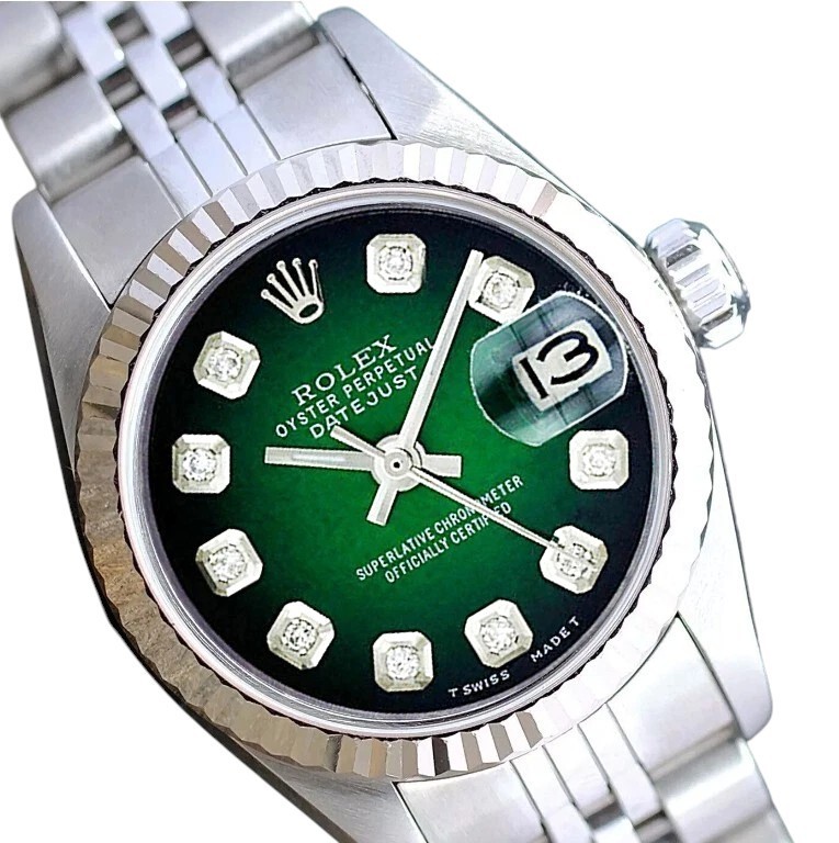 Rolex Datejust Steel Green 14KW Fluted