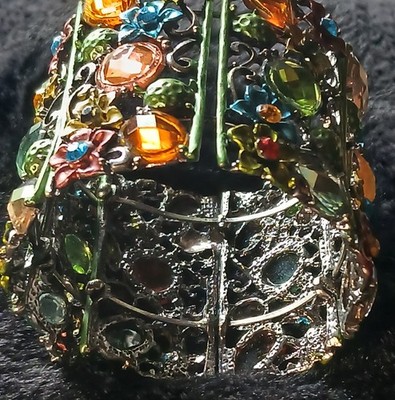 Multicolor Silver Floral Rhinestone Metal Trinket Box Rectangular Lidded 3D
