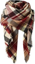 Women  s Fall Winter Plaid Scarf Tassel Soft Warm Blanket Shawl Wrap     C