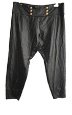 Shein Curve Black Cropped PU Dress Leggings With Gold Buttons . Size 3 XL