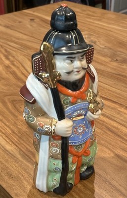 Vintage Kamotsuru Sake Decanter Japanese Porcelain Warrior Bottle w Cork Stopper