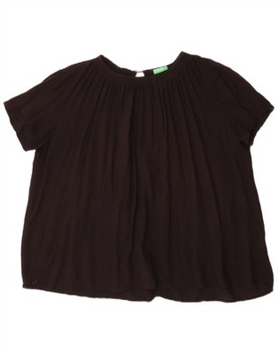 Benetton Damen Oversize Bluse Top UK 16 Large Schwarz Viskose BM12