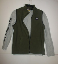 Caterpillar CAT Logo Youth Large 14-16 Green Fleece Vest w/ Gray Shirt