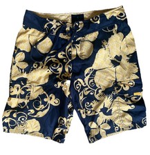 Old Navy Swim Trunks Mens S Yellow Blue Board Shorts Pockets Beach Surf Floral