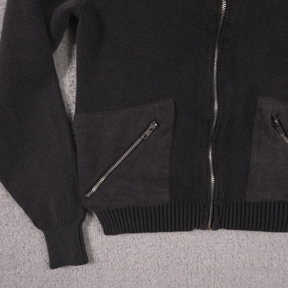 Suéter tallado con volantes para mujer pequeño negro cremallera completa chaqueta de bombardero bolsillos de algodón Foto 4 de 4