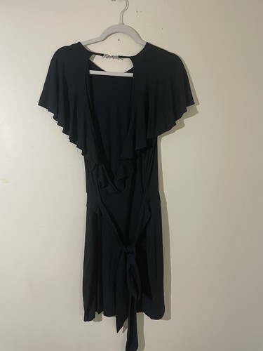 See By Chloe Jersey Waist Tie Ruffle Plunging Back LBD Dress 8 Designer - Picture 4 of 10