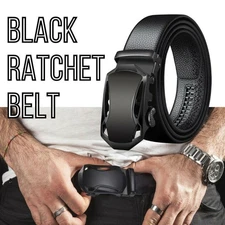 Men's Automatic Click Lock Buckle Waist Strap Dress Comfort Black Belt Casual