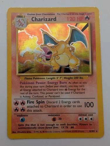 Pokémon Charizard Base Set Unlimited Holo Rare Card 4/102 LP Excellent