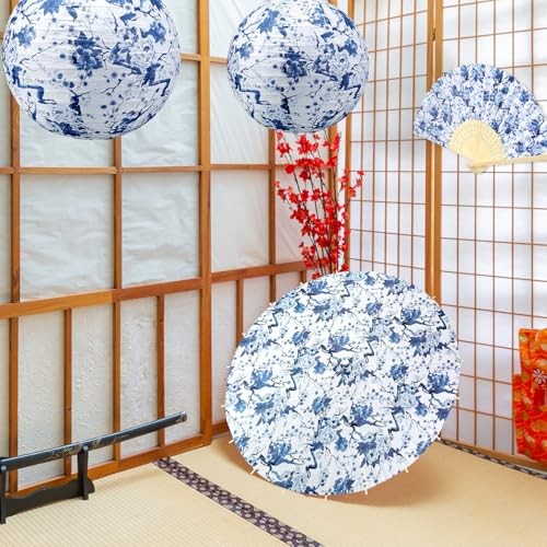 12 Pcs Chinoiserie Decoration Set - Including 4 Christmas Blue and White Paper 