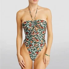 Agua by Agua Bendita FAB! Monarca Floral Cutout Halter One-Piece Swimsuit Size S