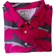 Obnoxious Golf Shark Print Golf Polo Shirt Short Sleeve Fun Mens Size 2XL