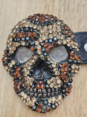 Chrome So Cal Angels Skull Leather Belt Men's 34 Black Rhinestone Vintage Rare