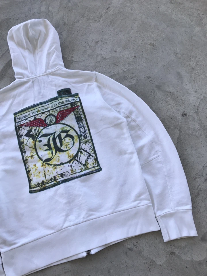 Sudadera con capucha vintage con cremallera John Galliano estampado grande para mujer blanca S Foto 2 de 4