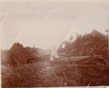 Antique Photo Train Wreck Menasha Wooden Ware Co Boxcar History Disaster Wis USA