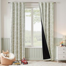 Blackout Nursery Curtains 84 Inches Long, Bunny Woodland Toile Easter Decor C...