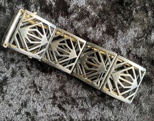 Geometric Bracelet Art Deco Style Stretchy Openwork Panel Link Gunmetal 22g 1”W