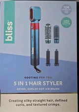 Bliss 5 In 1 Hair Styler Tool New In box - Blue Curler, Wand,