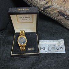 Vintage 90 s Bulova Men s Watch Gold Tone Dia...