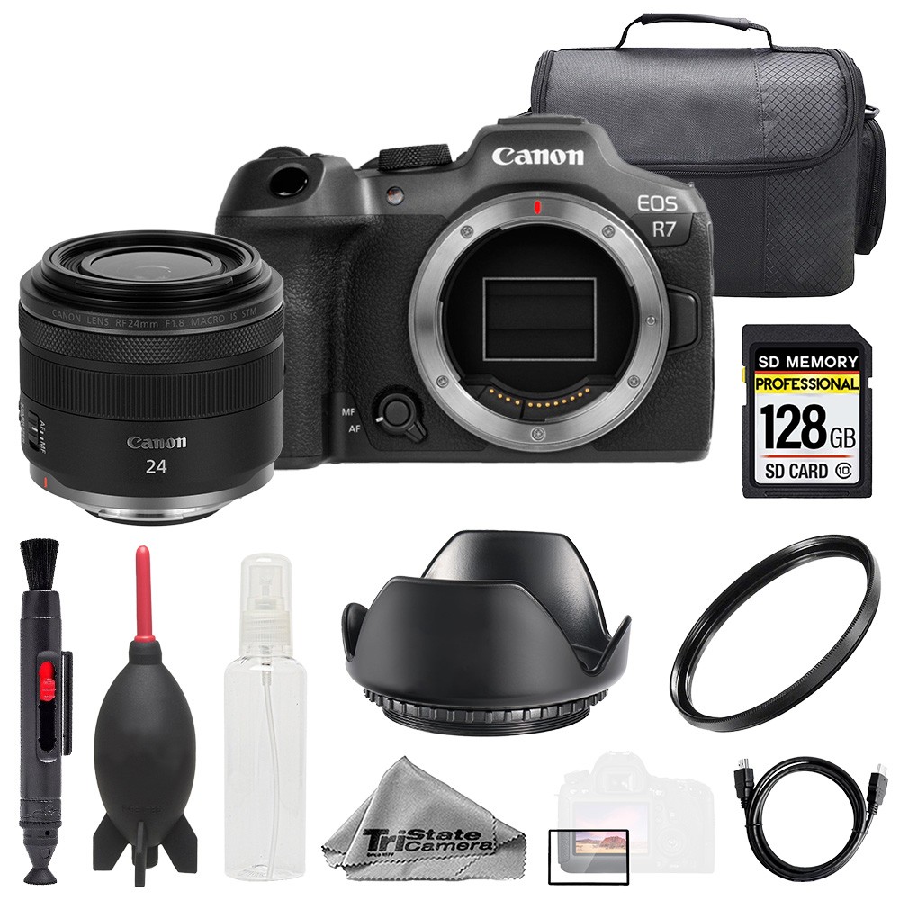 Canon EOS R7 + RF 24mm f/1.8 Macro IS STM Lens +128GB+Bag+ UV