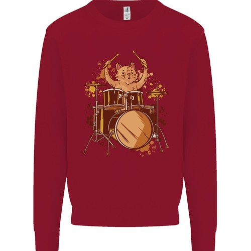 A Cat Drummer Drumming Kids Sweatshirt Jumper - Picture 7 of 35