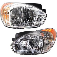 Driver & Passenger Side Headlights For Hyundai Accent 2007-2011 Halogen w/ Bulbs