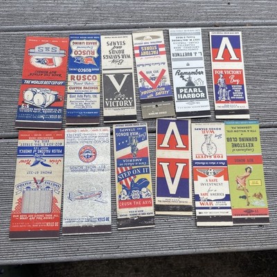 Vintage Lot Of 10 WWII Allied Victory Matchbook Covers A9 War Bond Patriotic