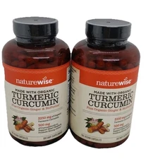 2x Naturewise Organic Turmeric Curcumin Capsules - 180 Count 2250 Mg Exp 1/2028