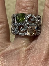Gorgeous sterling silver citrine peridot cz a ring size 7