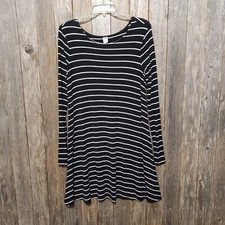 Old Navy S Swing Dress Black Stripe Knit Casual Comfy Minimalist Preppy Grunge