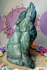 High Quality Druzy Moss Agate Crystal Wolf - Hand Carved 160mm 700g