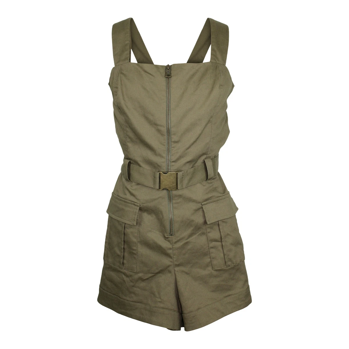 Bardot Belted Cargo Romper sz 10 L Army Green NWT 109 Buckle Shorts Playsuit