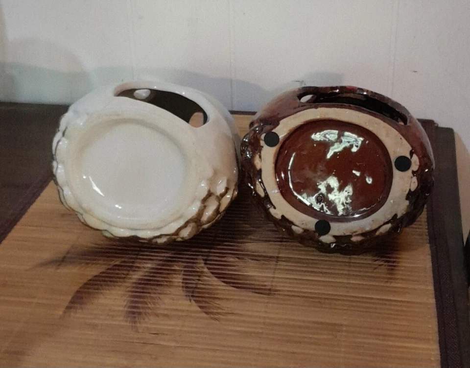 Juego de 2 candelabros votivos de luz de té de cerámica Owl Luminary de 7" marrón 1 blanco Foto 4 de 4