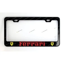 FERRARI Black Custom Made Metal License Plate Frame Screw Caps  Red  graphics