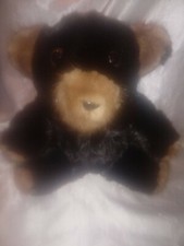RARE VINTAGE TEDDY BEAR REAL FUR MINK BLACK/BROWN 9.5"