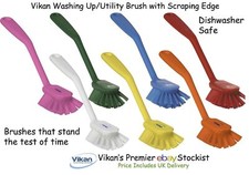Vikan 4237n Dish Brush w/ Scraper Edge Medium 280mm Cleaning Tool Colour Coded