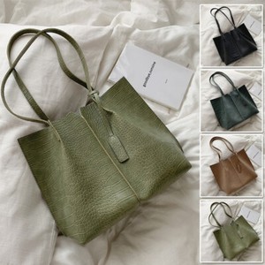 2-Pcs-Set-Croc-Print-Raw-Edge-Faux-Leather-Single-Shoulder-Bag-Tote-Bag-Purse
