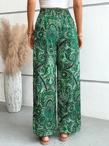 Damen Sommer Mode Blume Elastische Taille Weites Bein Hose- - Bild 21 von 29