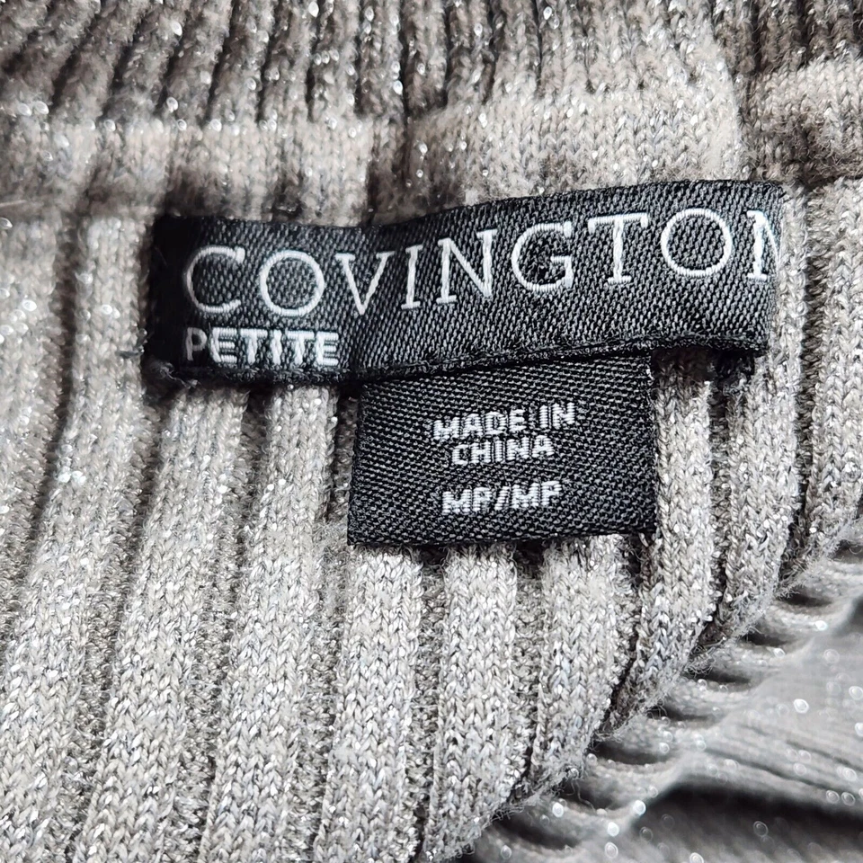 Camisa Covington Manga Larga Acanalada Cuello Alto Delgada Mujer Pequeña Mediana Grisácea Foto 2 de 4