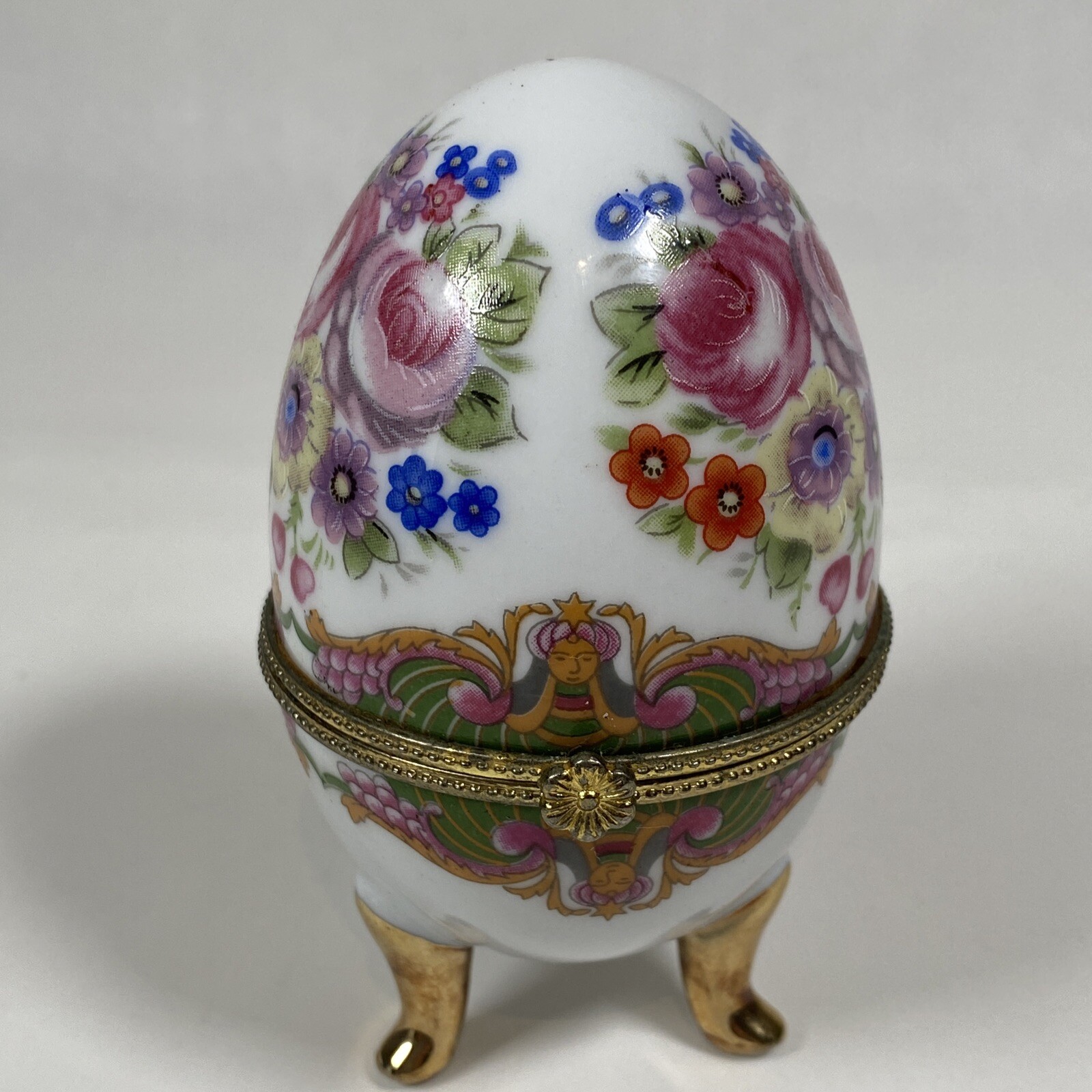 Imperial Treasures Hand-Painted Floral Porcelain Hinged Trinket Box 4 Inch  