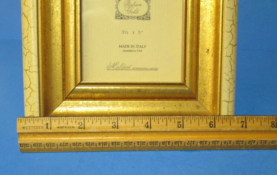 Marco de fotos pequeño Giovanni Italia 3,5" x 5" oro italiano y blanco roto rj Foto 4 de 4