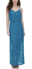 Women  s Formal Dress Size 16 GUESS Teal Spaghetti Strap Full-Length Lace Gown