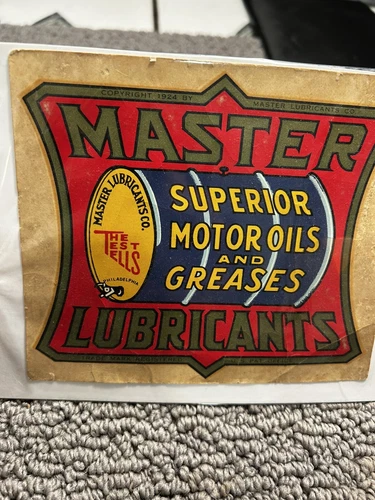 Master Lubricants Co. Water Transfer Decal Vintage Circa 1924