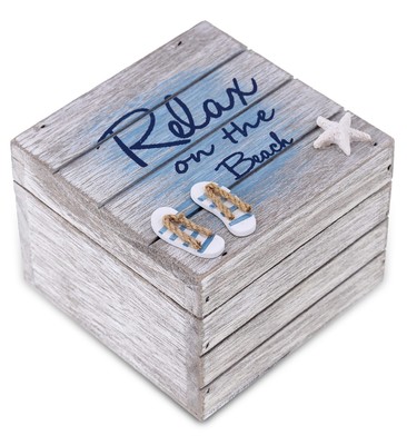 CoTa Global Aqua Sky Relax Wooden Box - Medium Handcrafted Nautical Trinket w...