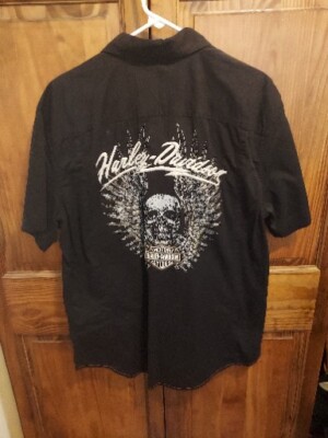 Harley Davidson Skull &wings Button Up Short Sleeve Shirt Mens Size XL